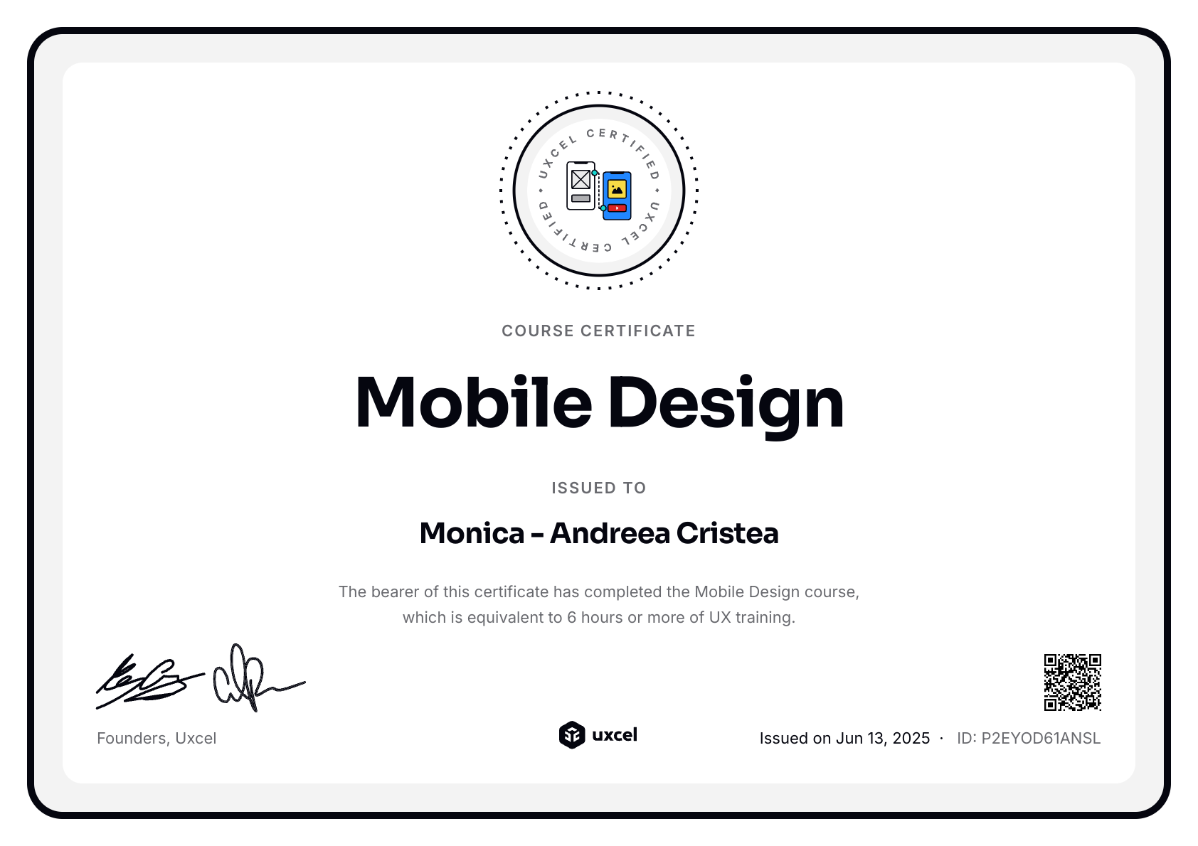 Monica - Andreea Cristea's certificate